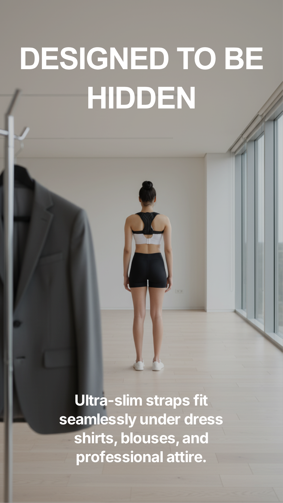 PureAlign posture corrector belt worn by woman – adjustable back brace for back pain relief